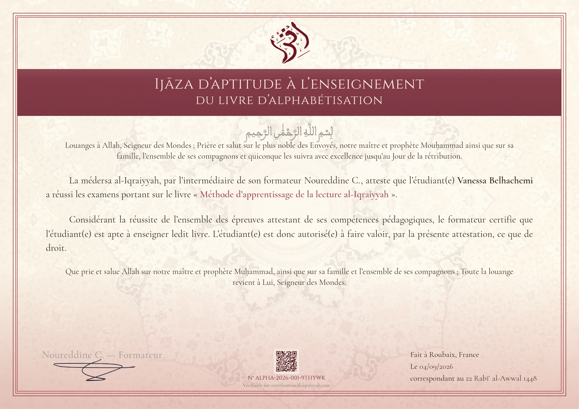 Ijazah de Vanessa Belhachemi